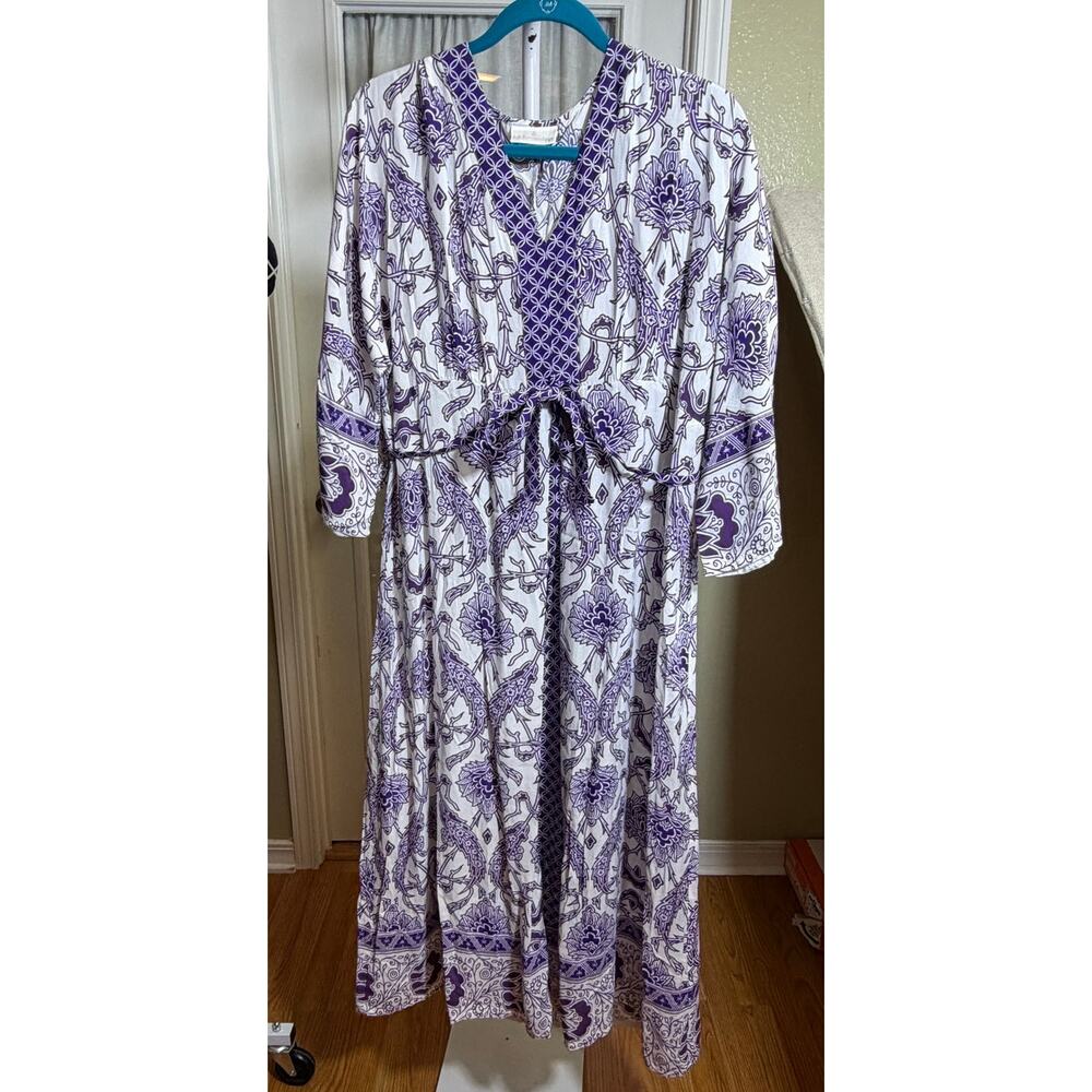Soft Surroundings Women L Purple White Floral Lightweight Summer Maxi Dress